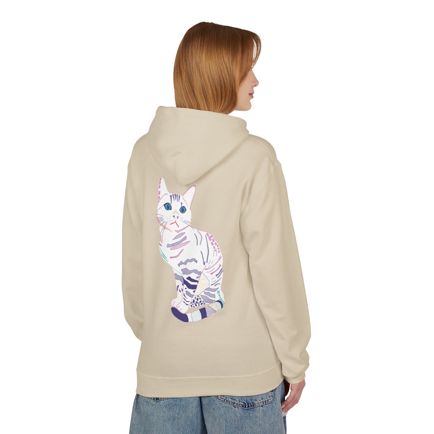 White Cat Hoodie – Pastel Striped Kitten Pullover