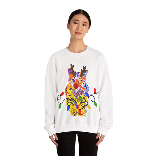 Colorful Holiday Tiger Sweatshirt | Cozy Crewneck for Winter Celebrations, Gift for Animal Lovers, Christmas Apparel, Unique Winter Fashion
