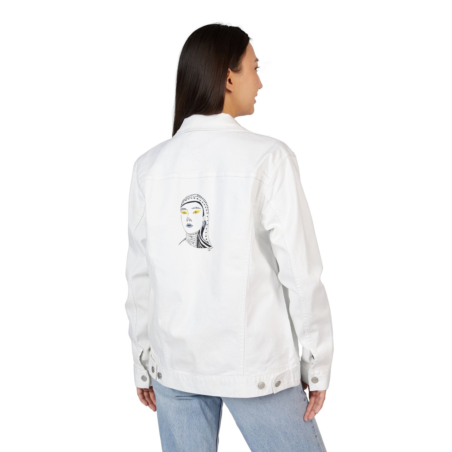 Chic Unisex Embroidered Denim Jacket, Customizable Outerwear, Casual Fashion, Gift for Her, Art-Inspired Apparel