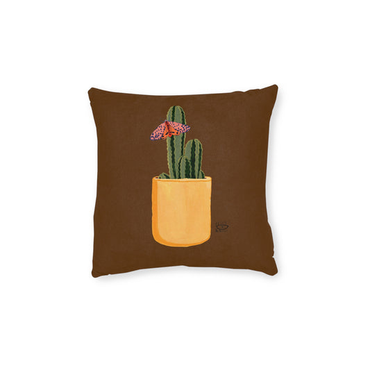 Mr Cactus & Butterfly Square Pillow - Pink Back
