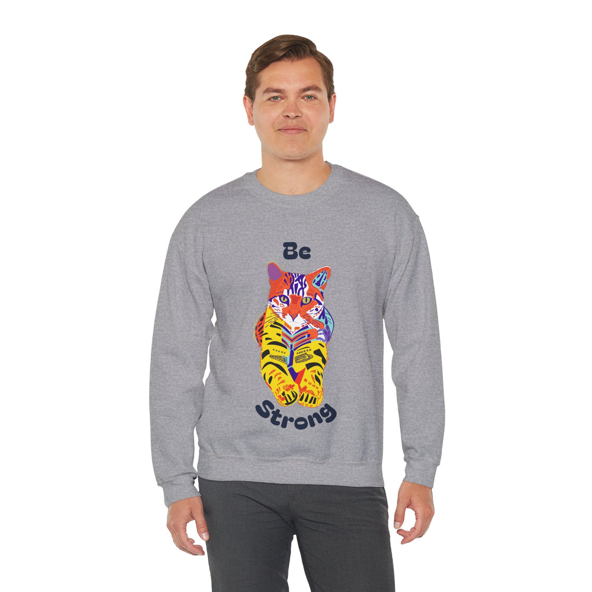 Tiger Cat Be Strong Unisex Heavy Blend™ Crewneck Sweatshirt