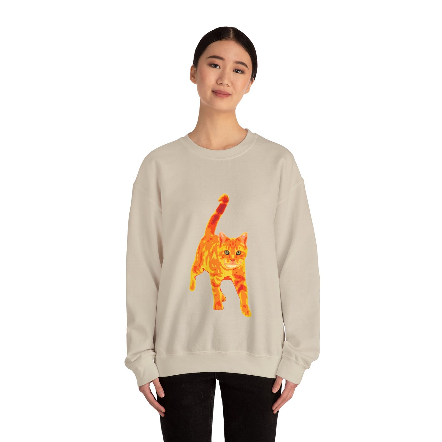 Cat Crewneck Sweatshirt — Orange Tabby Walking Graphic