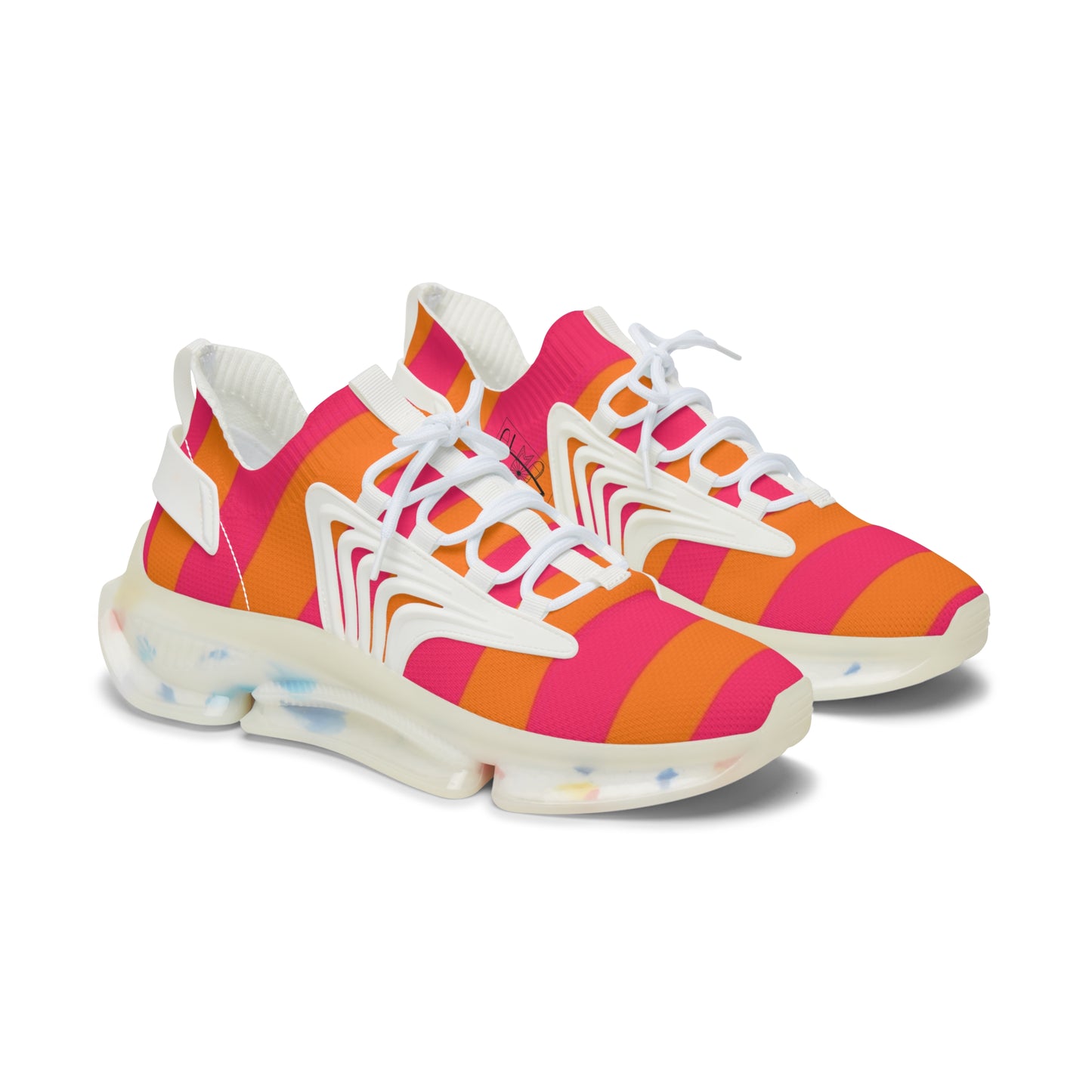 Women's Mesh Sneakers — Bright Pink & Orange Striped Athletic Shoes