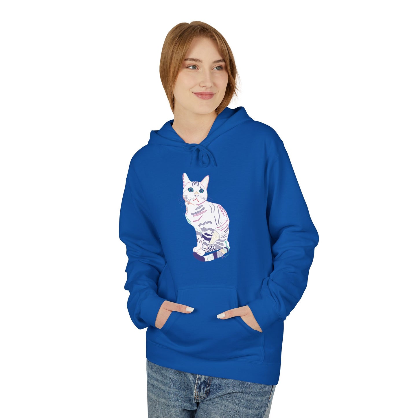 White Cat Hoodie – Pastel Striped Kitten Pullover