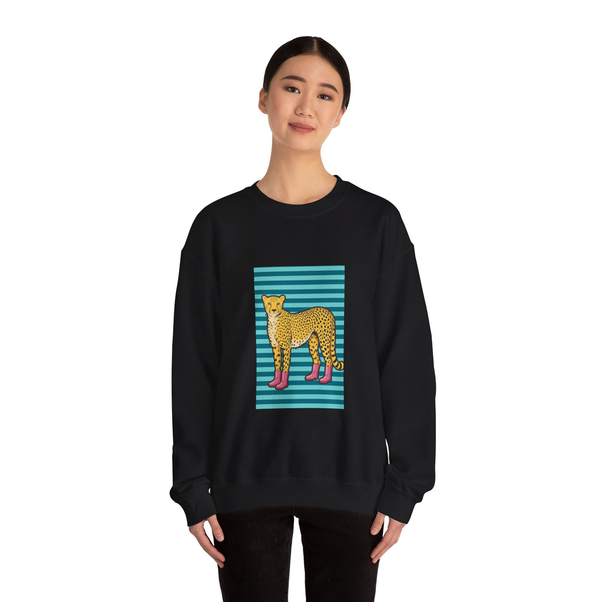 Cheetah in pink boots Unisex Heavy Blend™ Crewneck Sweatshirt