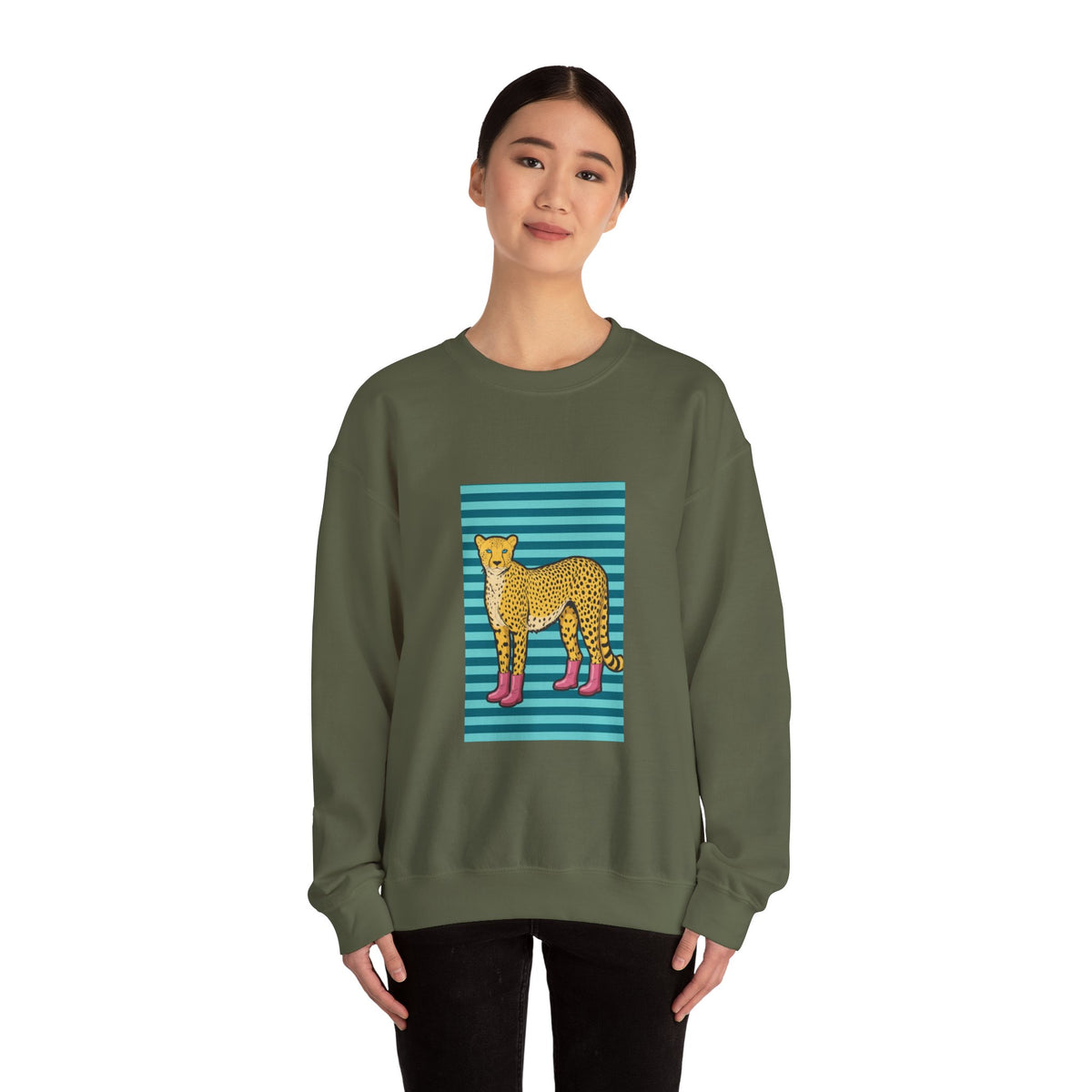 Cheetah in pink boots Unisex Heavy Blend™ Crewneck Sweatshirt
