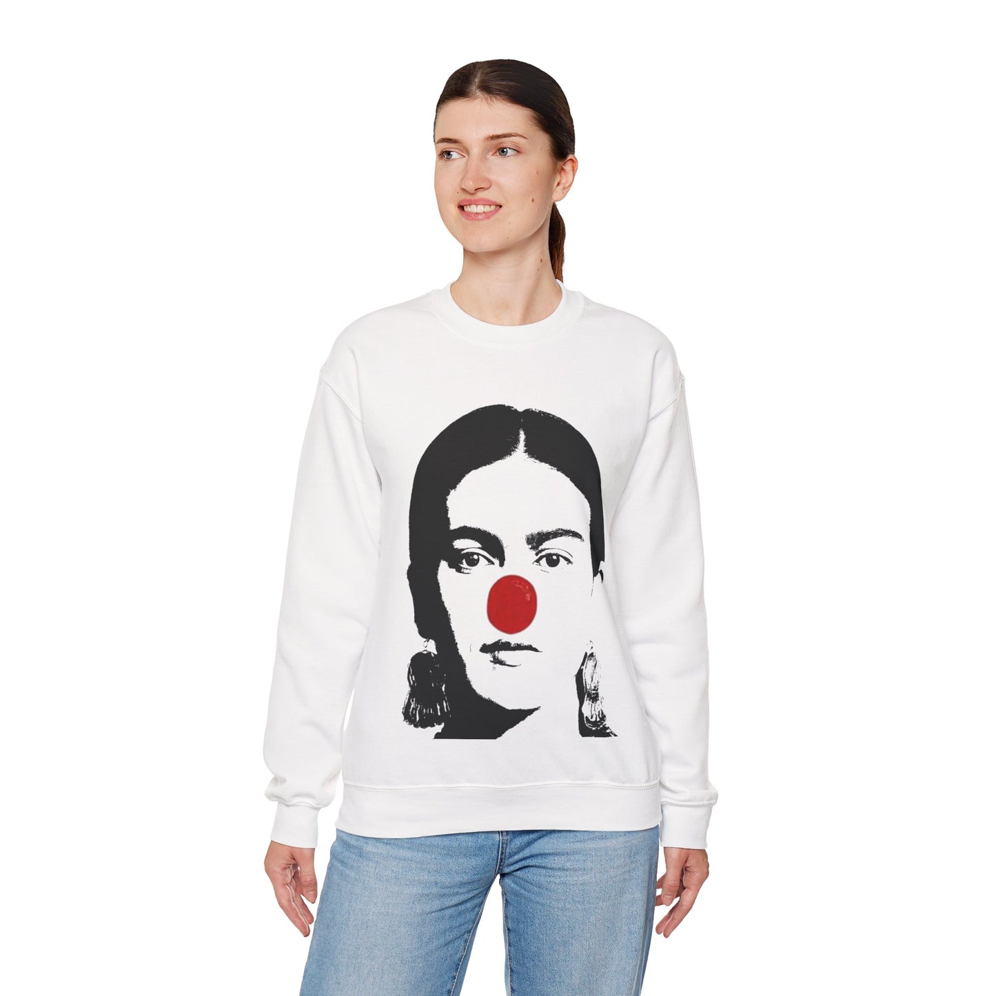 Frida Kahlo Clown Crewneck Sweatshirt, Holiday Sweatshirt, Unisex Sweatshirt, Gift for Art Lovers, Christmas Apparel, Cozy Fashion