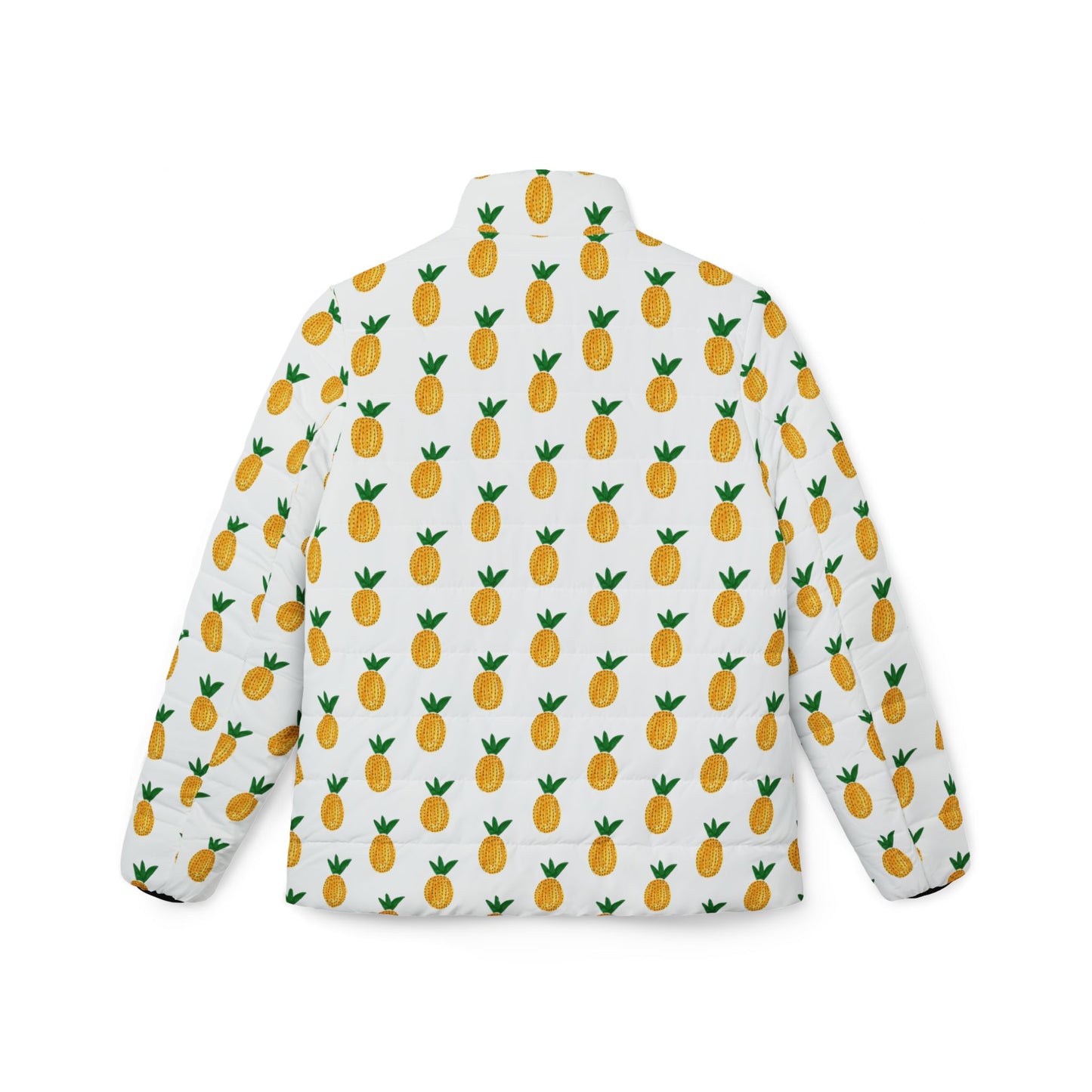 Pineapple Print Women's Puffer Jacket – All-Over White Tropical Coat