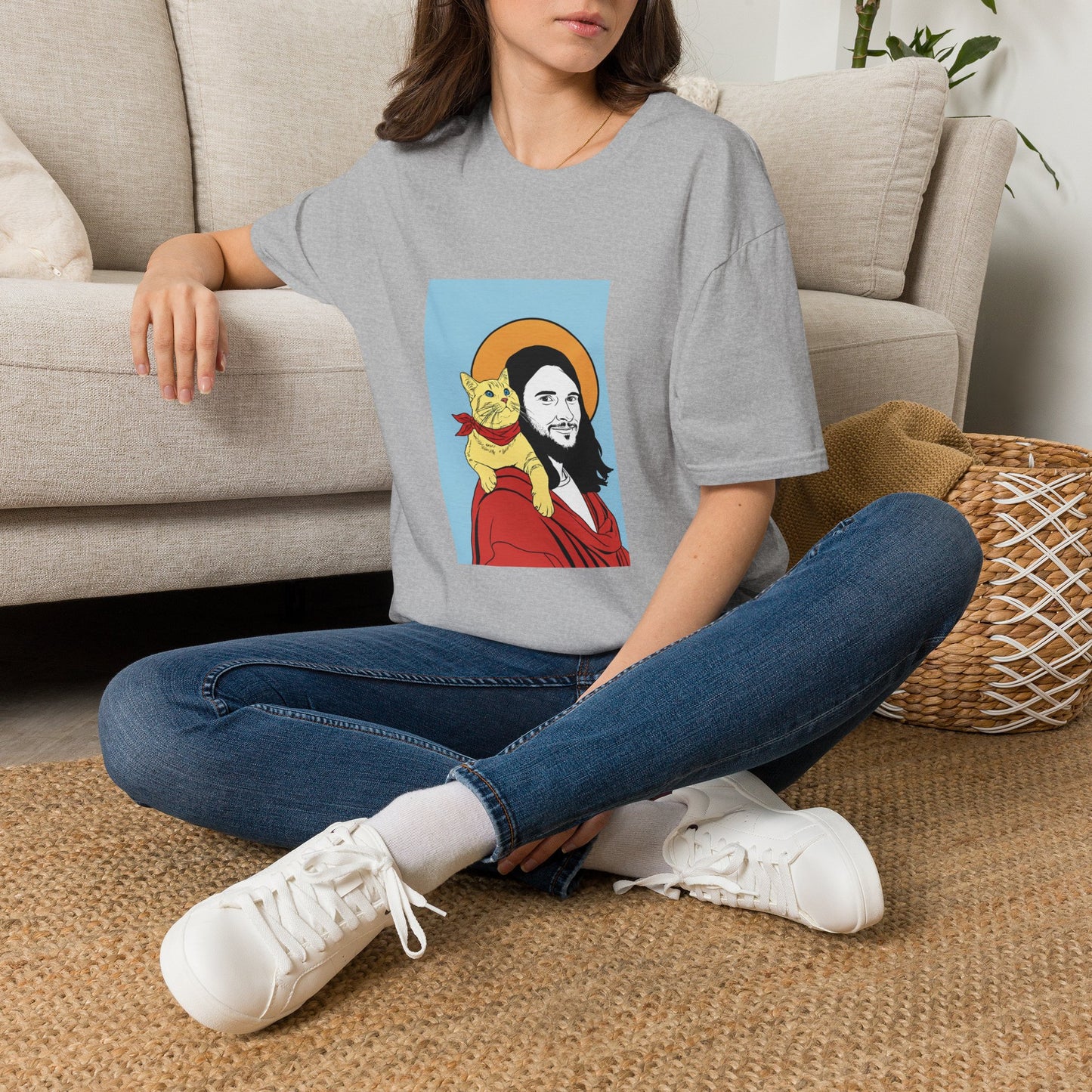 Jesus and his Cat Unisex Softstyle T-Shirt