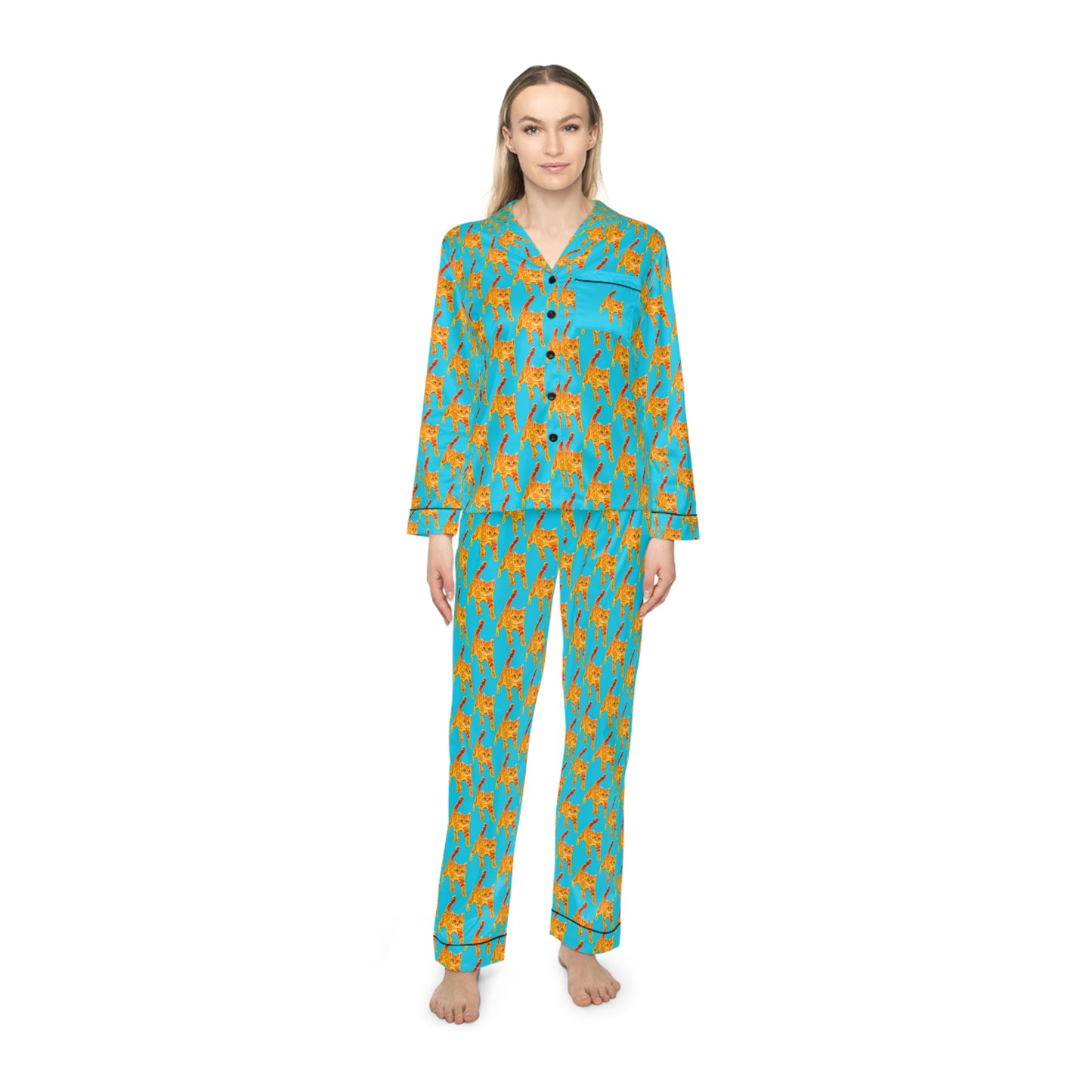Ginger Bright Cat Women's Satin Pajamas (AOP)