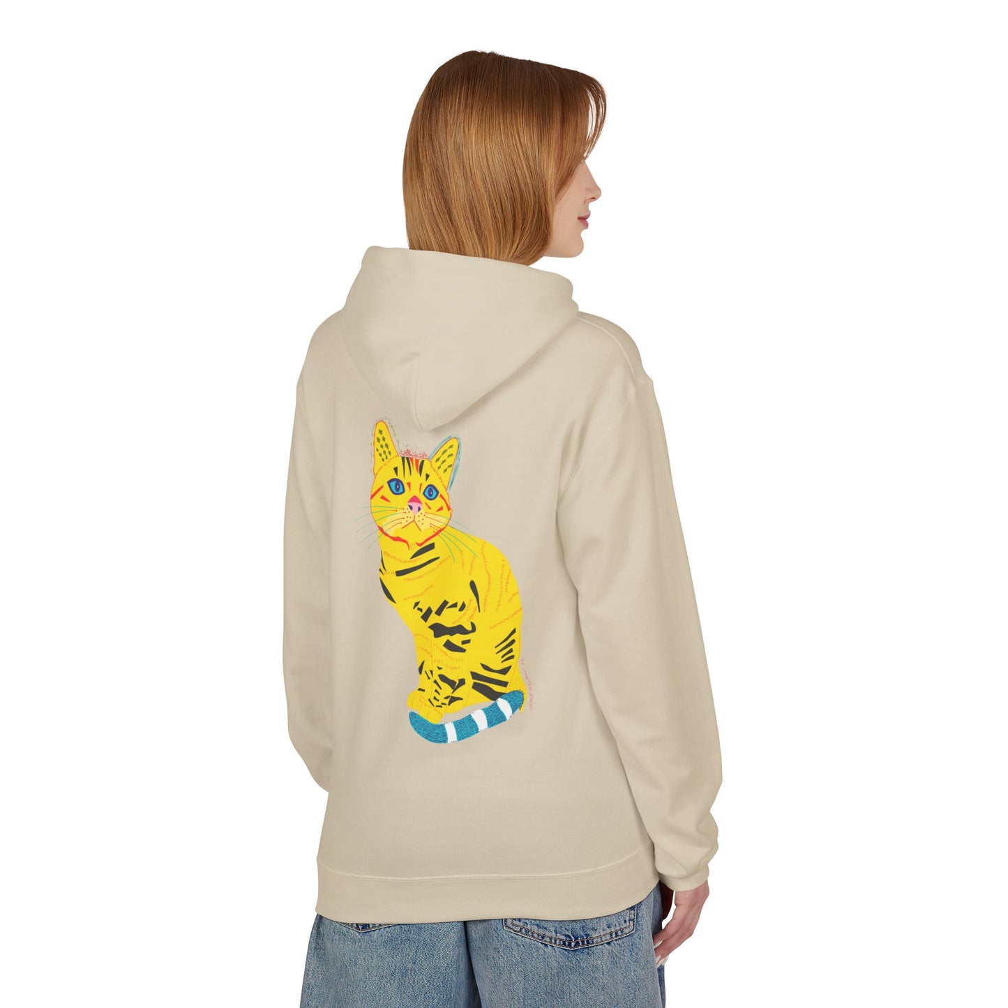 Yellow  Cat Hoodie — Vibrant  Cat Graphic Pullover