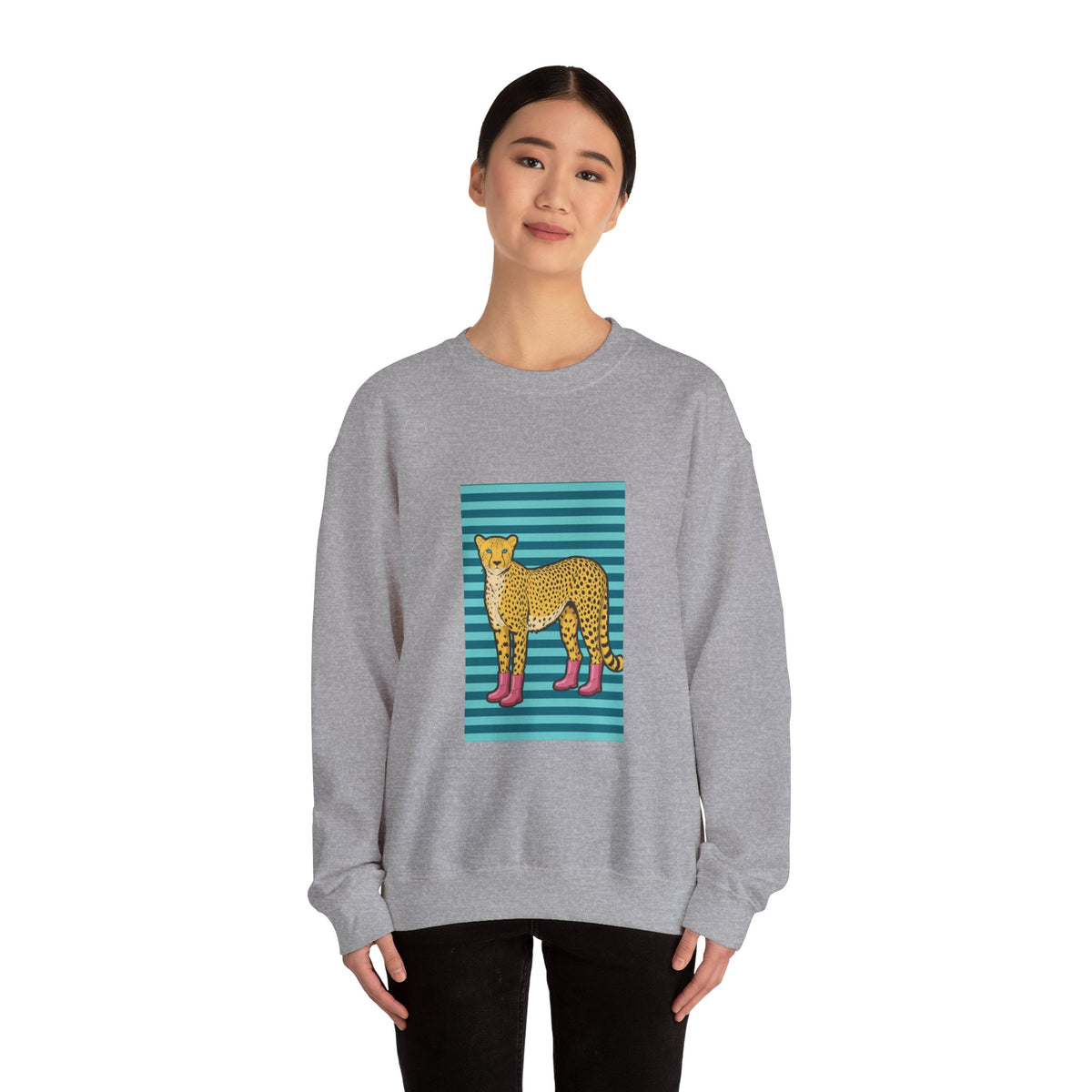 Cheetah in pink boots Unisex Heavy Blend™ Crewneck Sweatshirt
