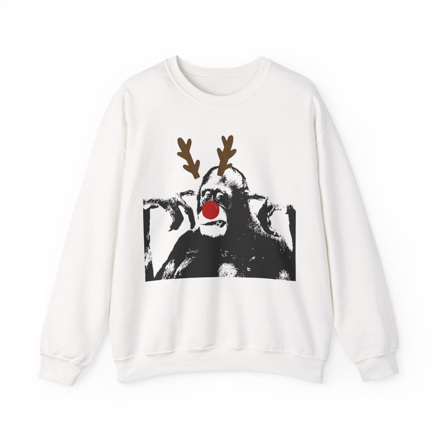 funny monkey Crewneck Sweatshirt with Reindeer Design, Cozy Holiday Apparel, Unisex Christmas Gift, Winter Wear, Novelty Sweatshirt