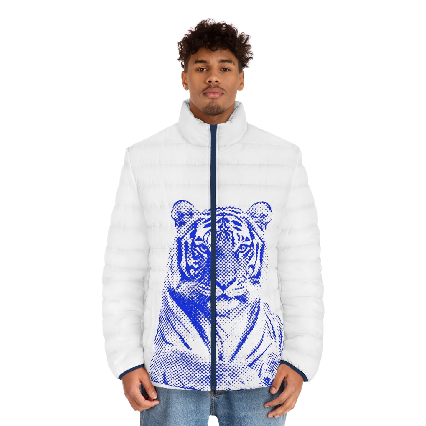 Blue Tiger Men's Puffer Jacket (AOP)