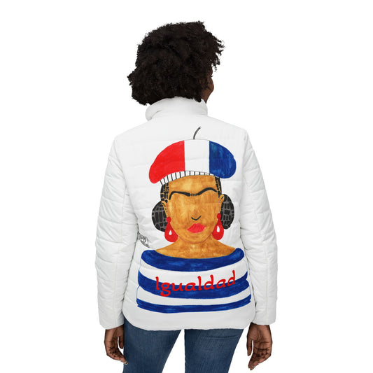 Frida In Paris Puffer Jacket with Artful Design – Celebrating Diversity and Empowerment