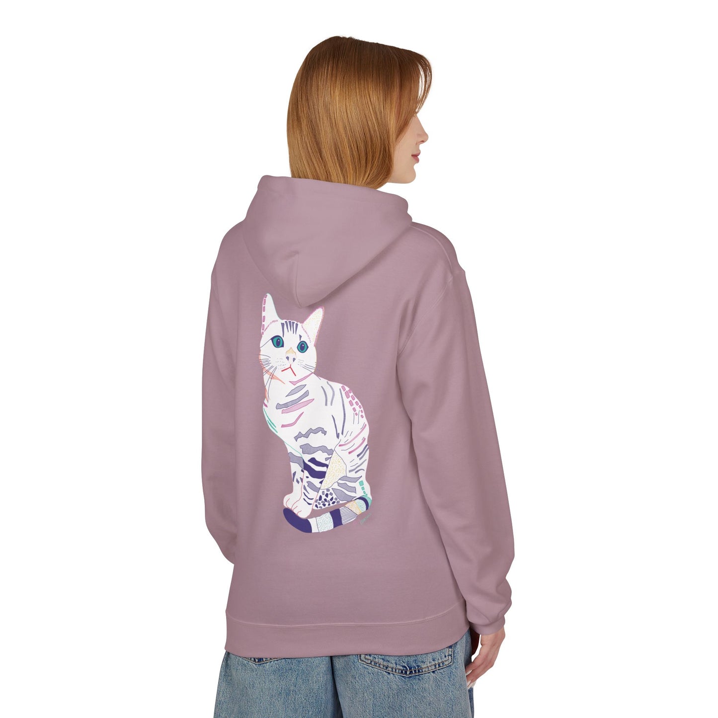 White Cat Hoodie – Pastel Striped Kitten Pullover