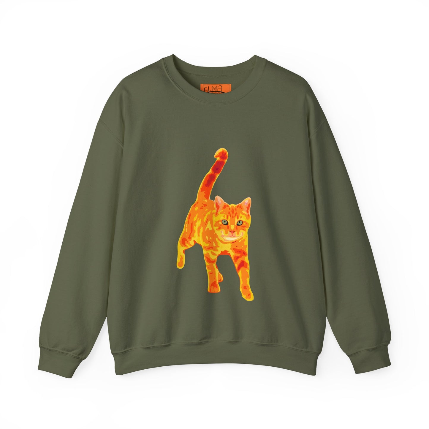 Cat Crewneck Sweatshirt — Orange Tabby Walking Graphic