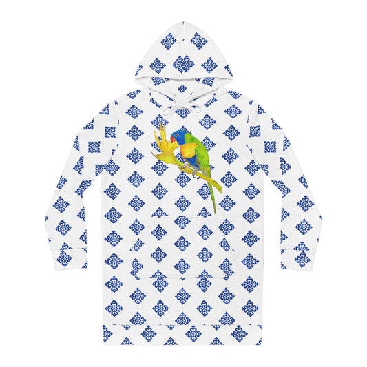 Parrot Tile Brazil Portugal honour Hoodie Dress – Tropical Bird Print Oversized Pullover