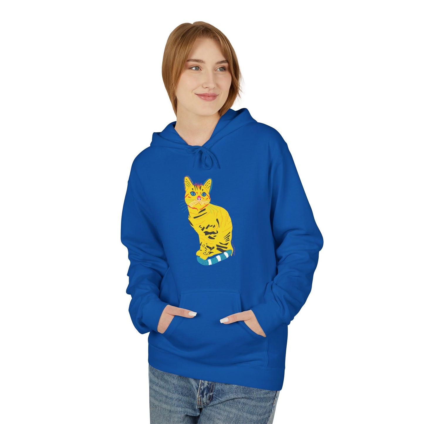 Yellow  Cat Hoodie — Vibrant  Cat Graphic Pullover