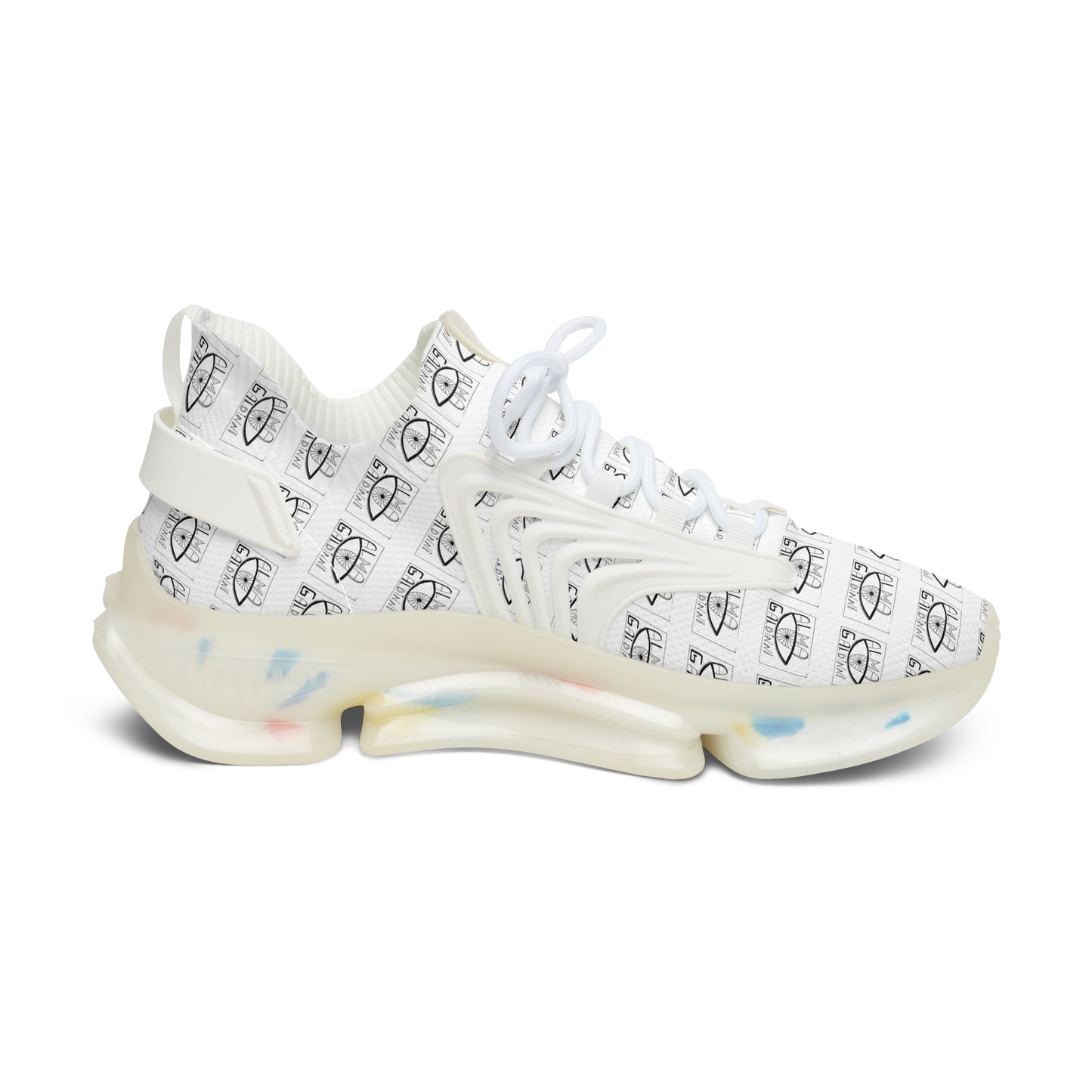 Mesh Sneakers — White Graphic Alma Galdinni logo Pattern Women's Athletic Shoes