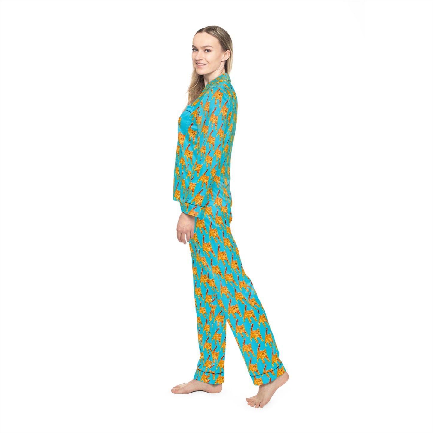 Ginger Bright Cat Women's Satin Pajamas (AOP)