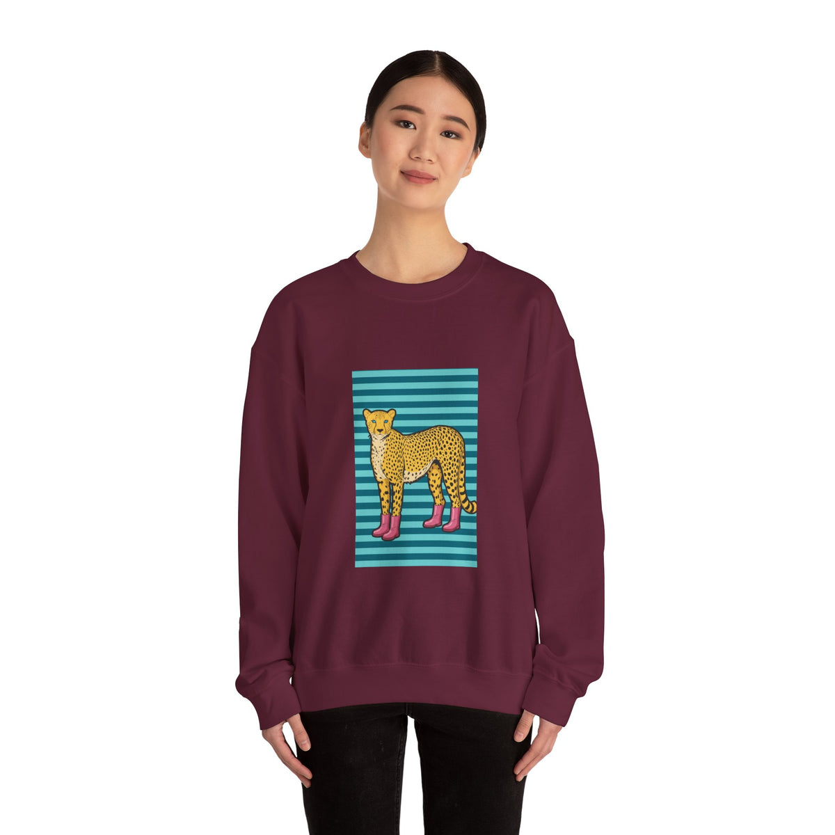 Cheetah in pink boots Unisex Heavy Blend™ Crewneck Sweatshirt