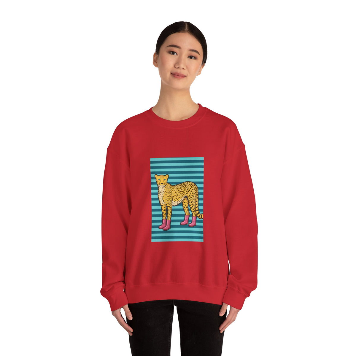 Cheetah in pink boots Unisex Heavy Blend™ Crewneck Sweatshirt