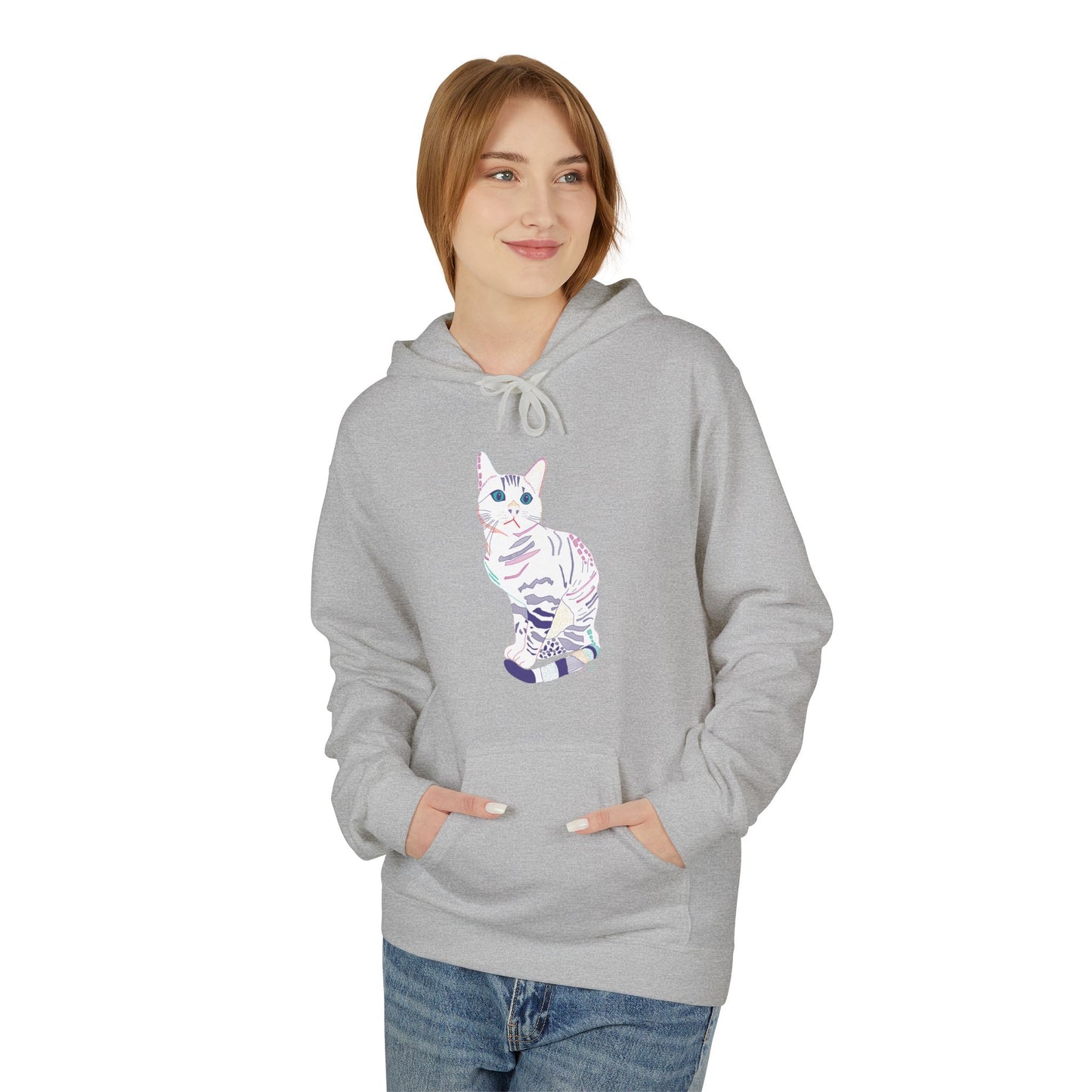 White Cat Hoodie – Pastel Striped Kitten Pullover