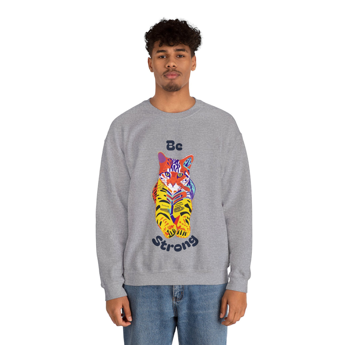 Tiger Cat Be Strong Unisex Heavy Blend™ Crewneck Sweatshirt