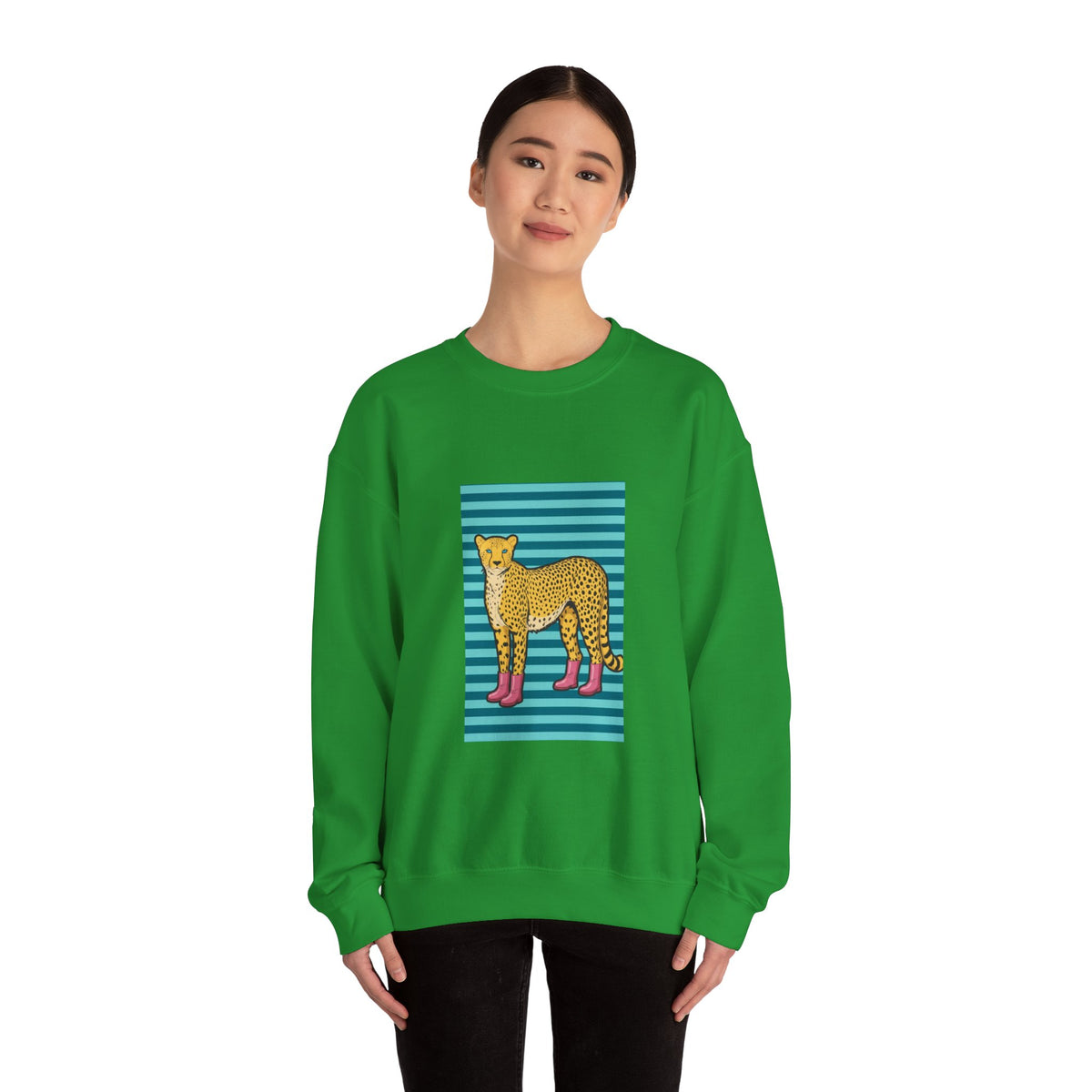 Cheetah in pink boots Unisex Heavy Blend™ Crewneck Sweatshirt