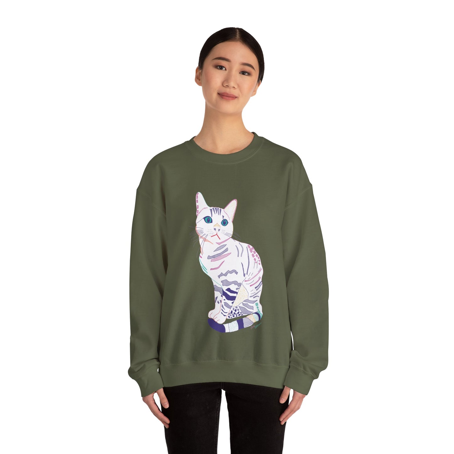 Cat Lover Sweatshirt, Cozy Cat  white Design, Cute Gift for Cat Owners, Unisex Crewneck, Pet Lover Apparel, Perfect for Everyday Comfort