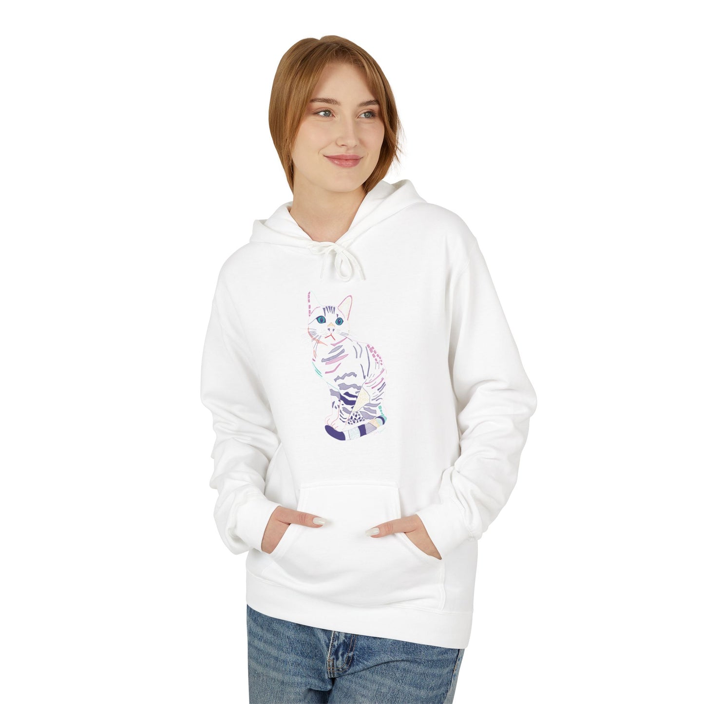 White Cat Hoodie – Pastel Striped Kitten Pullover