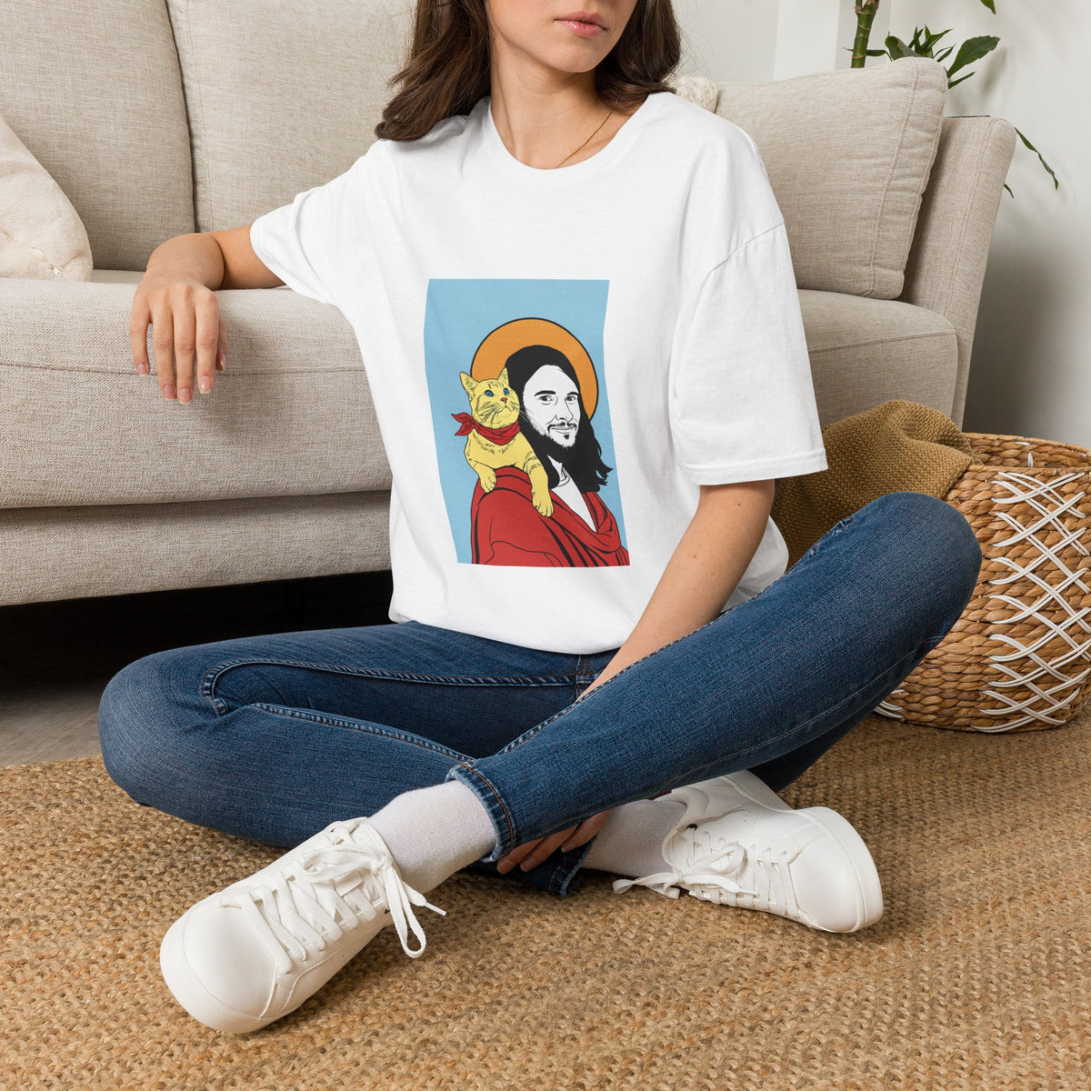 Jesus and his Cat Unisex Softstyle T-Shirt