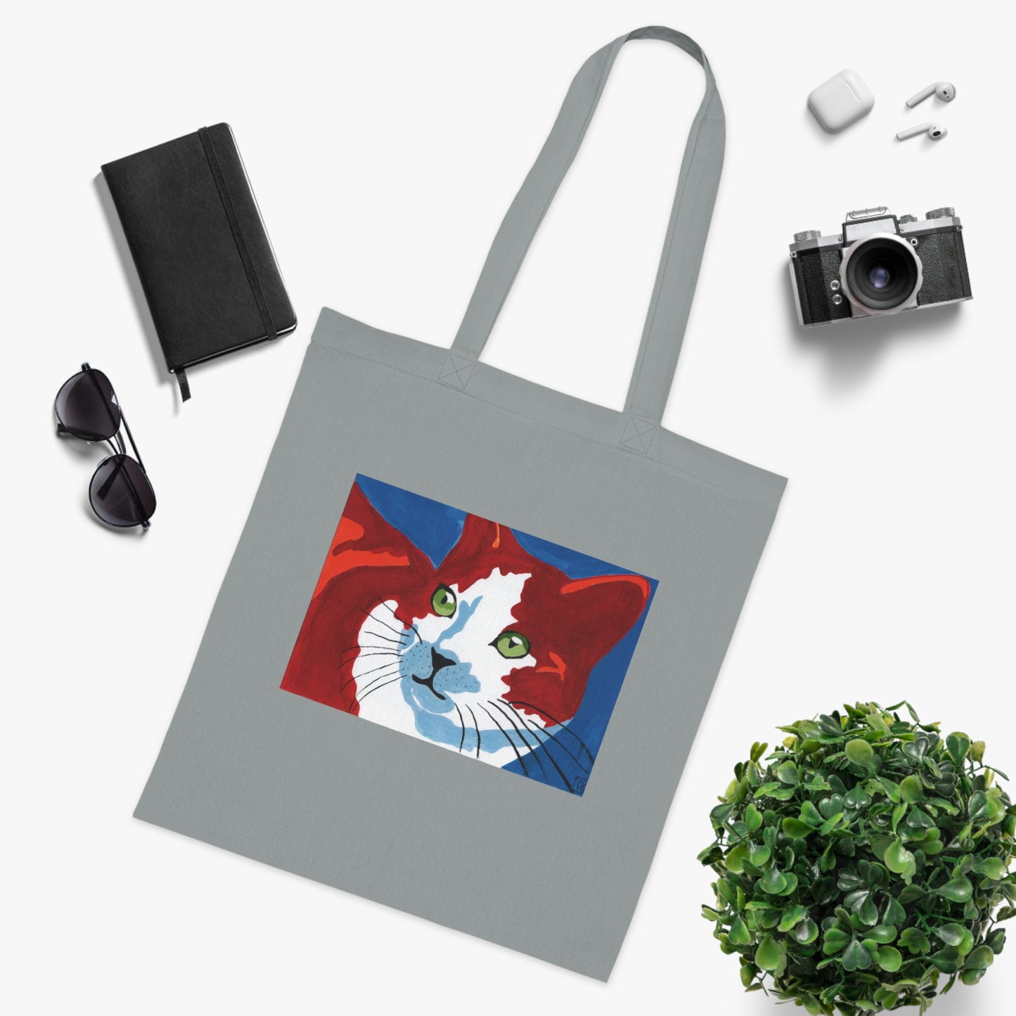 Artistic Cat Cotton Tote Bag - Eco-Friendly Shopper