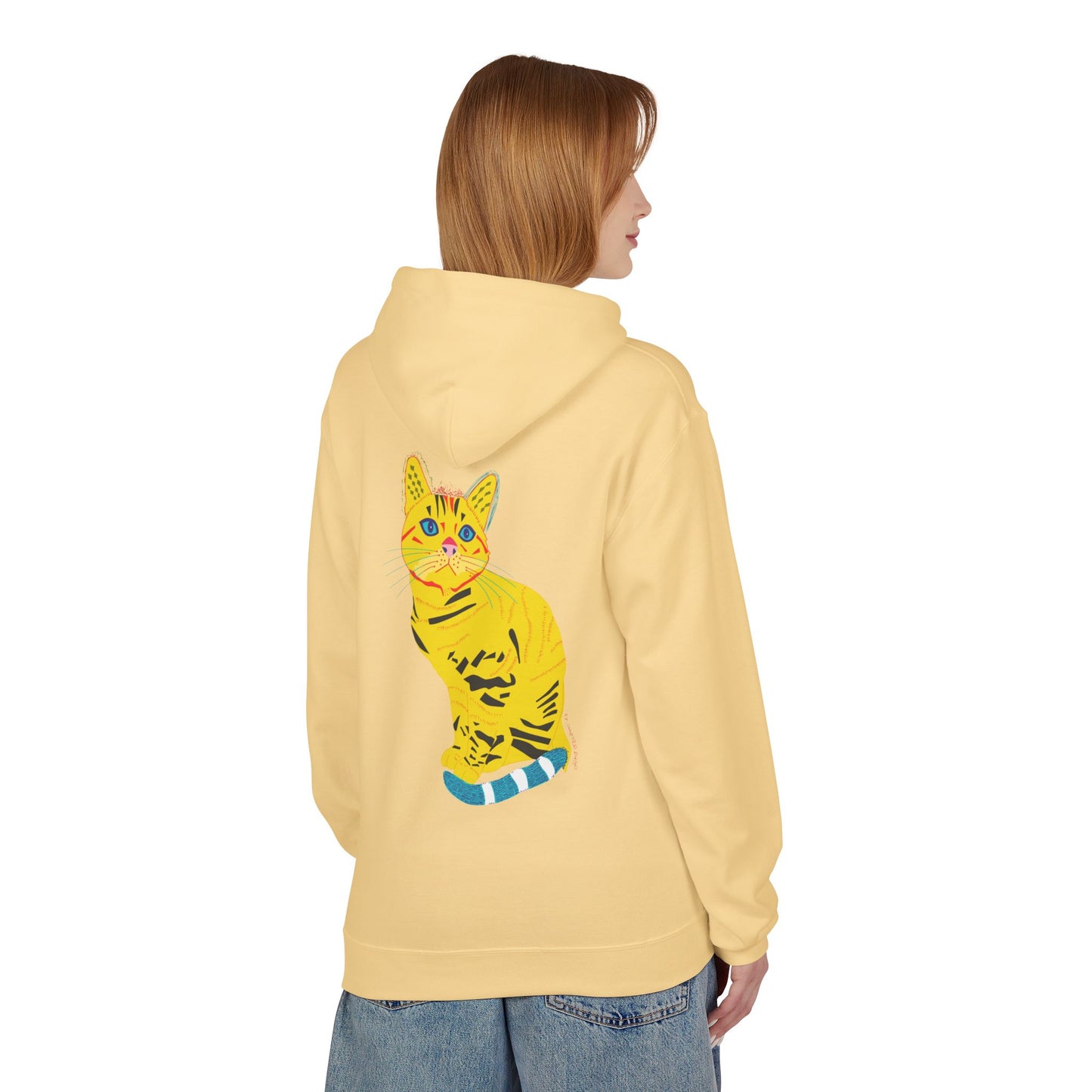 Yellow  Cat Hoodie — Vibrant  Cat Graphic Pullover