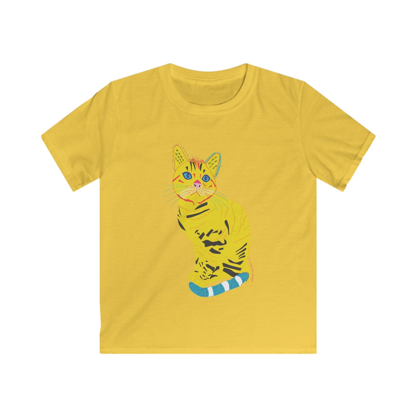 Kids Tee - Colorful Pop Art Yellow Cat Graphic