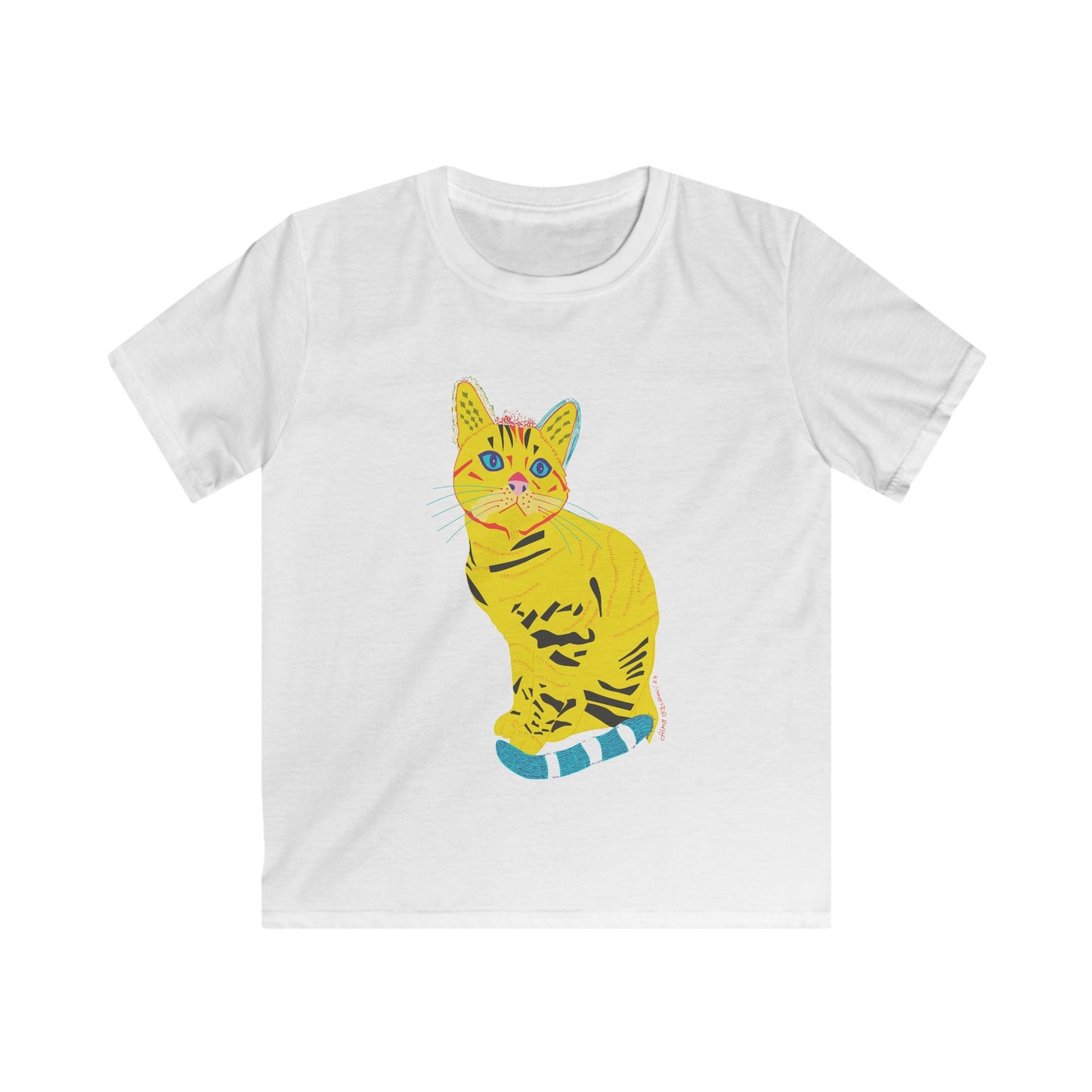 Kids Tee - Colorful Pop Art Yellow Cat Graphic