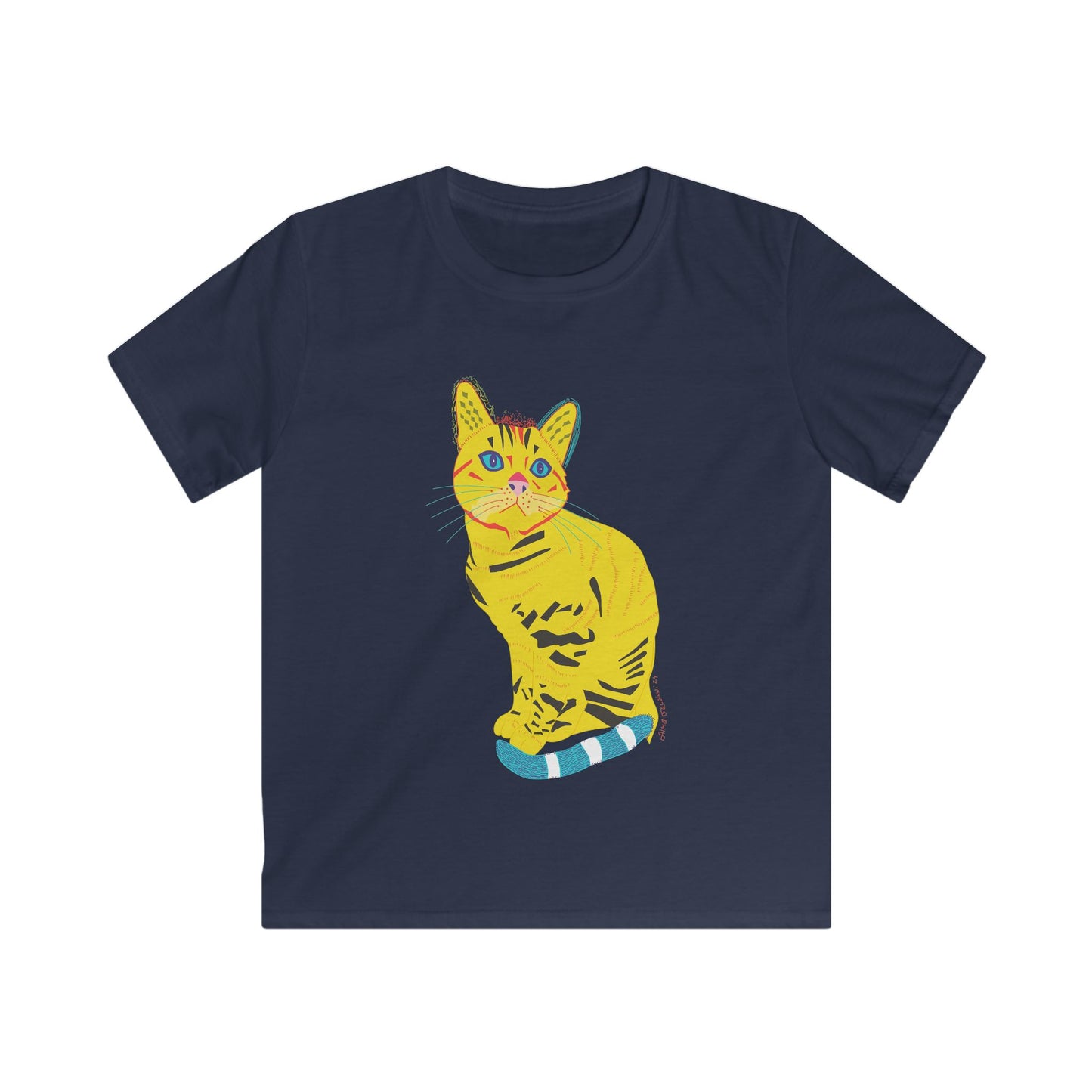 Kids Tee - Colorful Pop Art Yellow Cat Graphic
