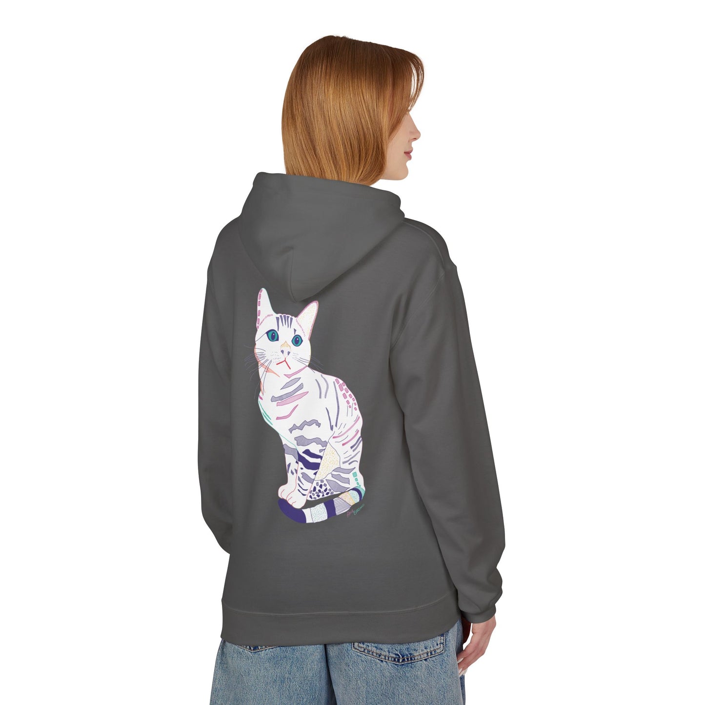 White Cat Hoodie – Pastel Striped Kitten Pullover