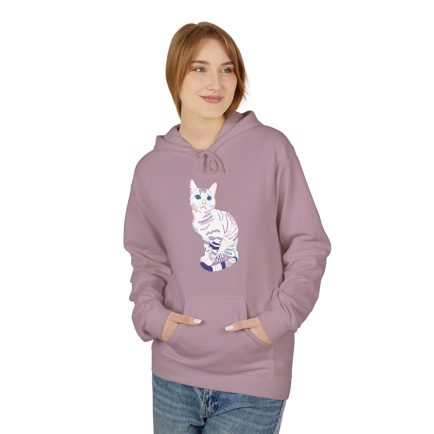 White Cat Hoodie – Pastel Striped Kitten Pullover