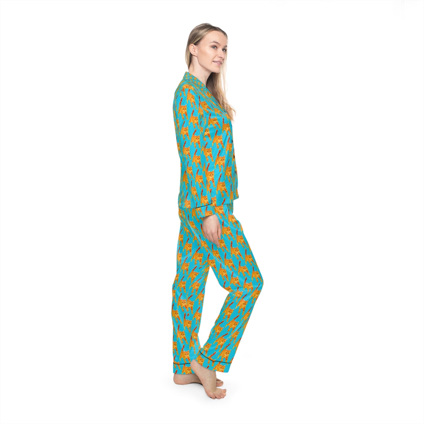 Ginger Bright Cat Women's Satin Pajamas (AOP)