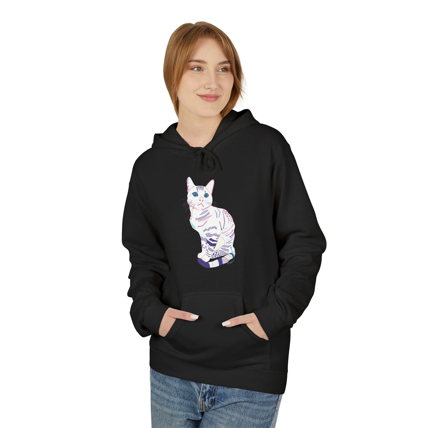 White Cat Hoodie – Pastel Striped Kitten Pullover