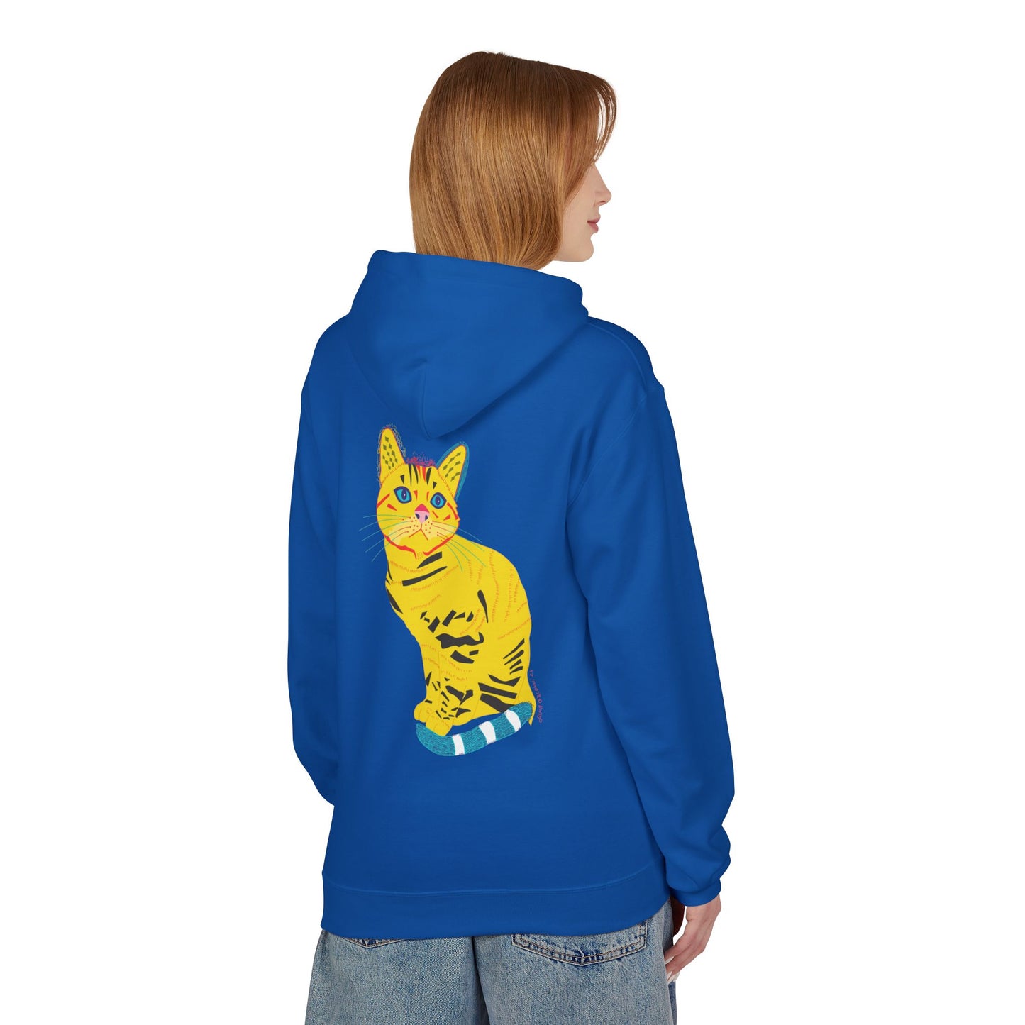 Yellow  Cat Hoodie — Vibrant  Cat Graphic Pullover