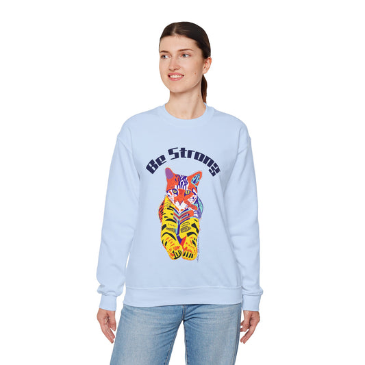 Colorful Tiger  Cat Crewneck Sweatshirt — Vibrant Neon Tiger Graphic Sweatshirt