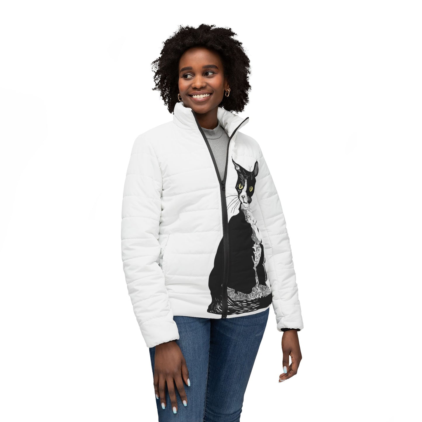 Black Cat Women’s Puffer Jacket (AOP)