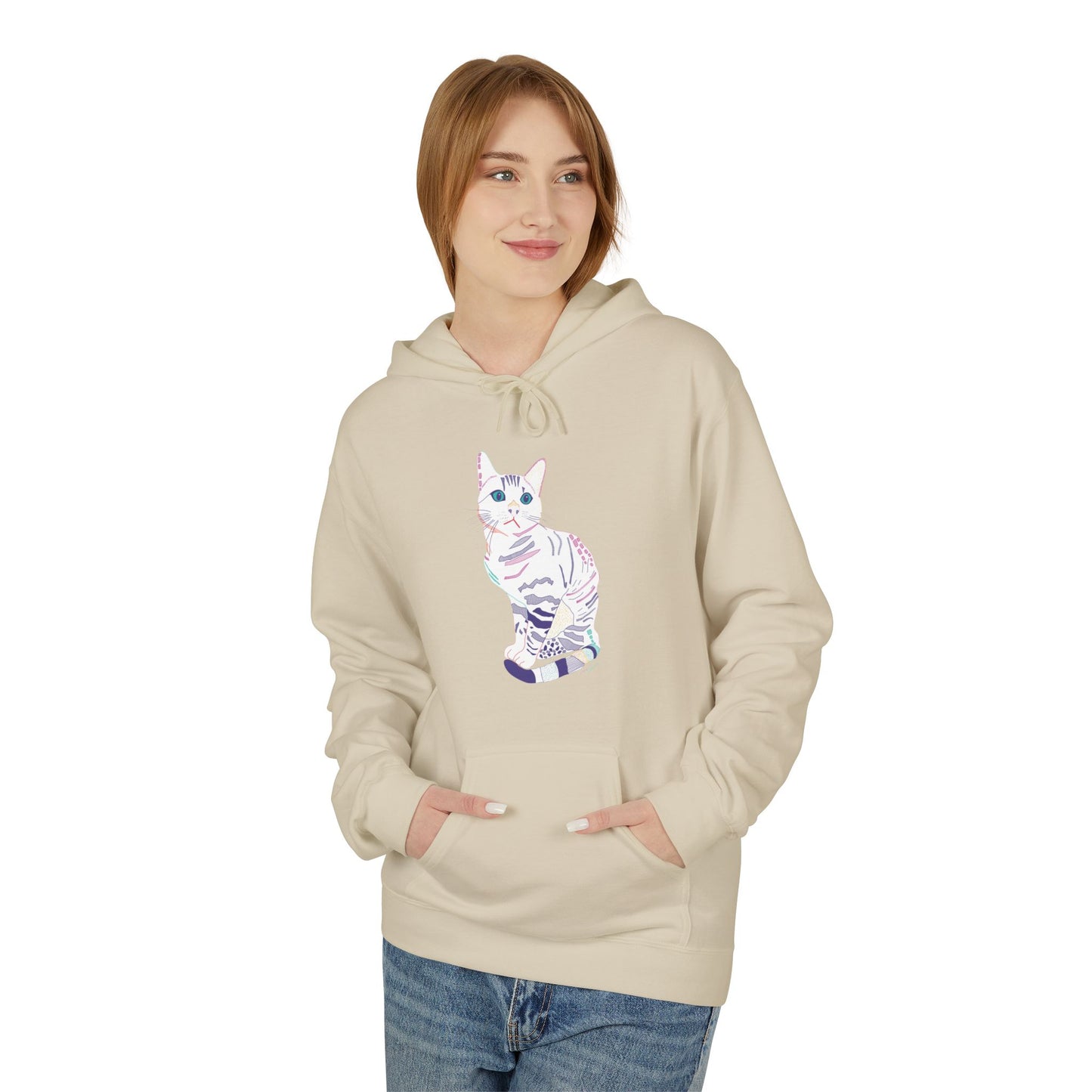 White Cat Hoodie – Pastel Striped Kitten Pullover