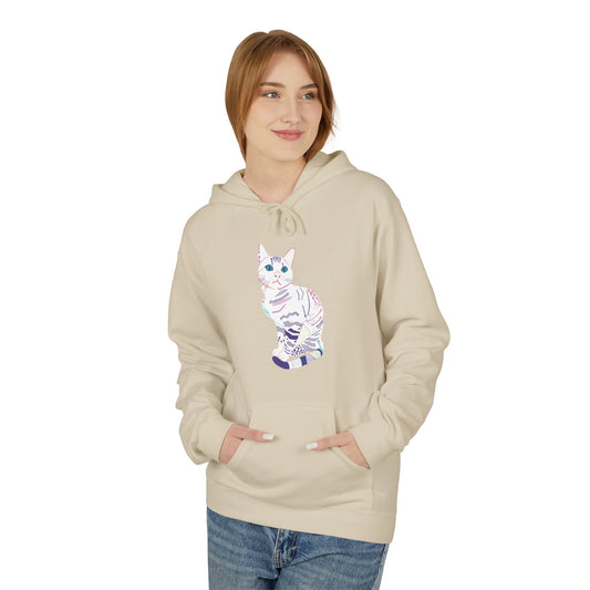 White Cat Hoodie – Pastel Striped Kitten Pullover