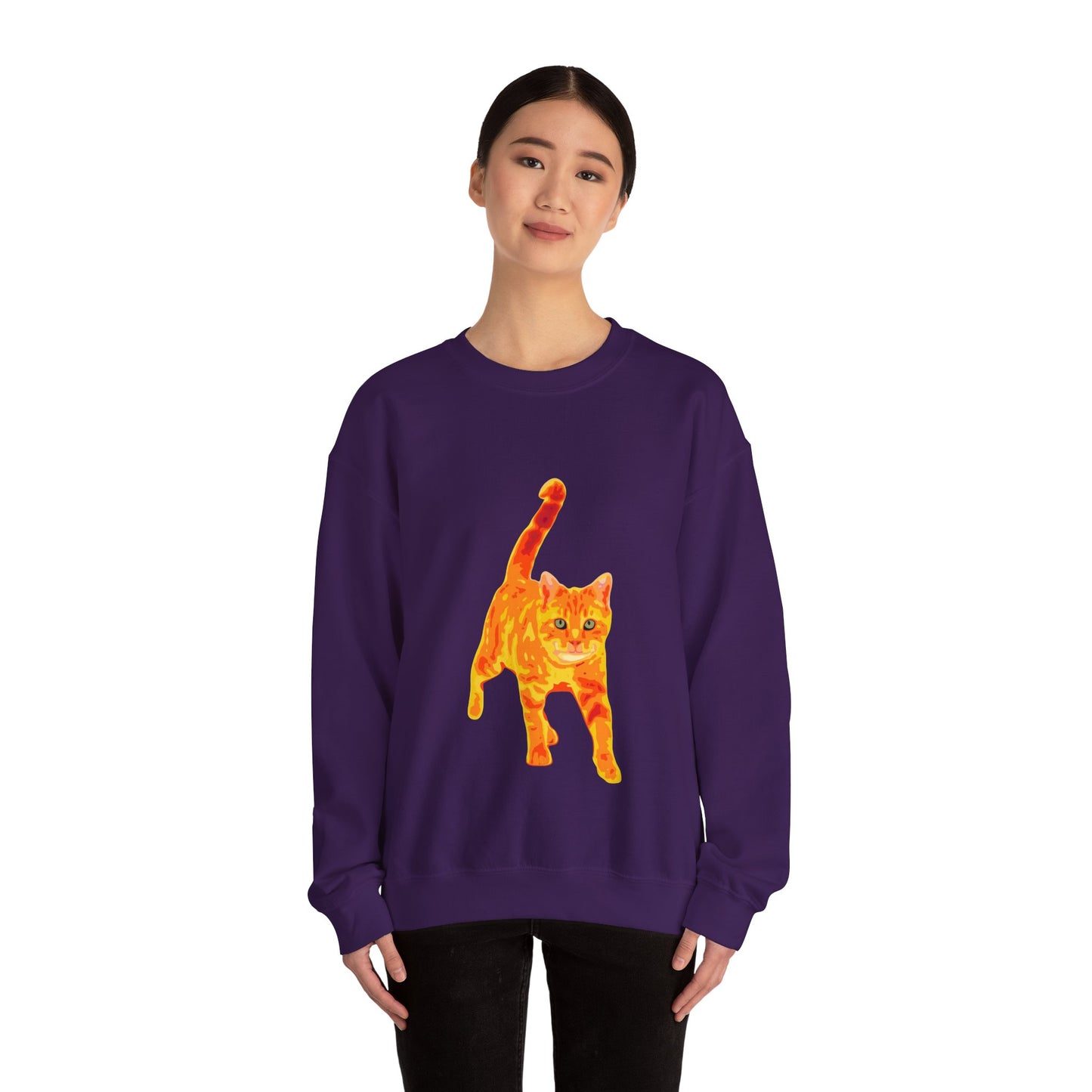 Cat Crewneck Sweatshirt — Orange Tabby Walking Graphic