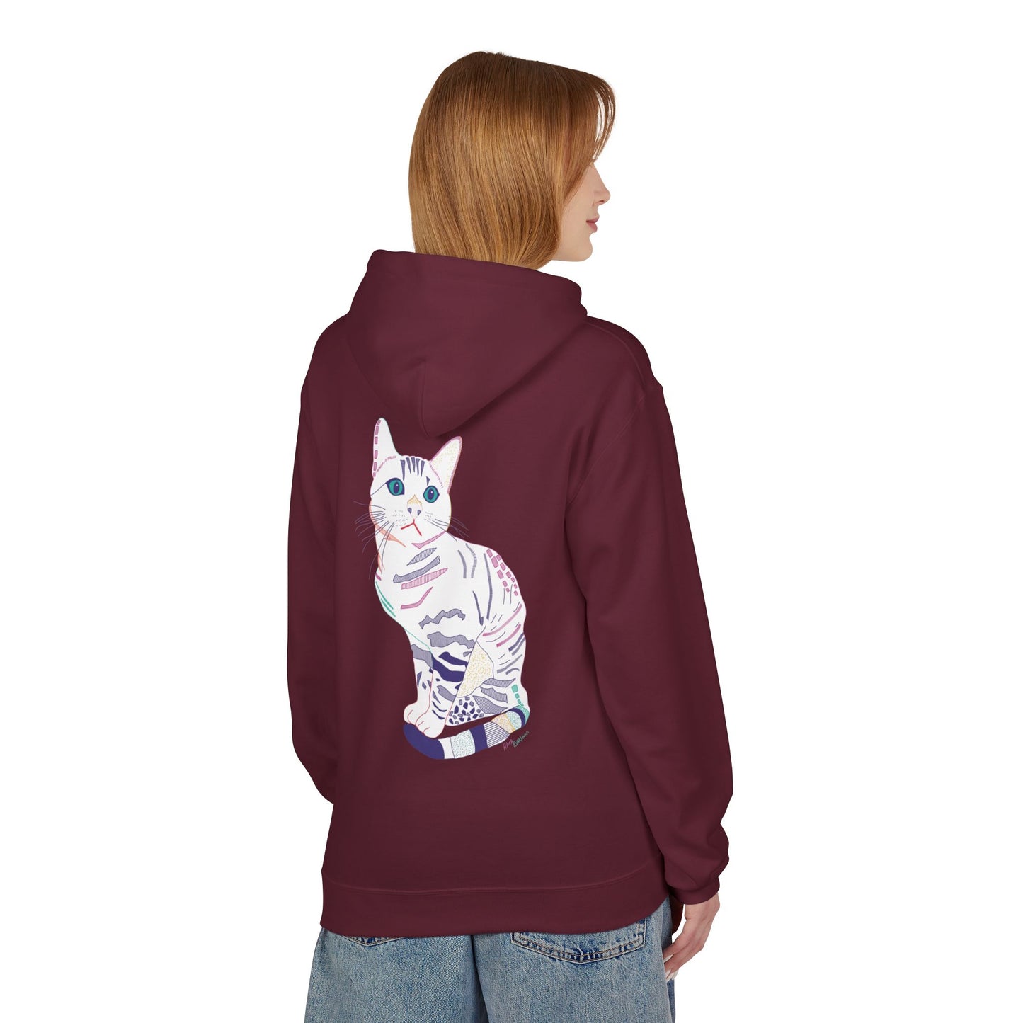 White Cat Hoodie – Pastel Striped Kitten Pullover