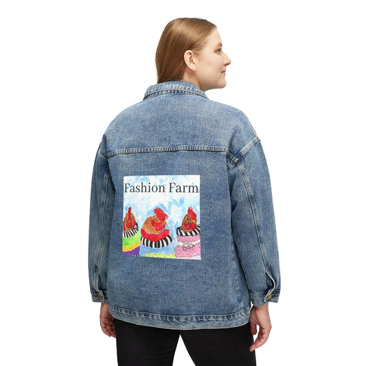 Fashion Farm Women's Denim Jacket with Vibrant Cupcake Design